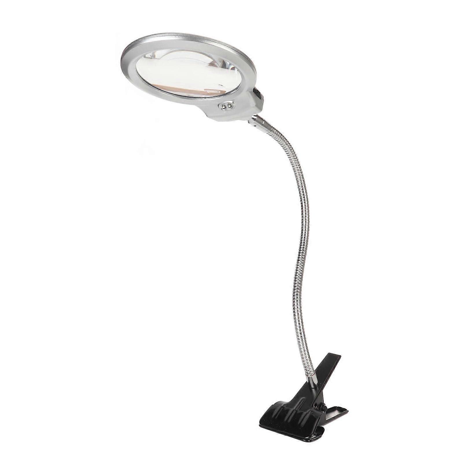 Glass Clamp Magnifying, Clamp Magnifying Glass 2X and 6X Dual Lens Flexible Hose 2 LEDs Clip On Magnifier with Light