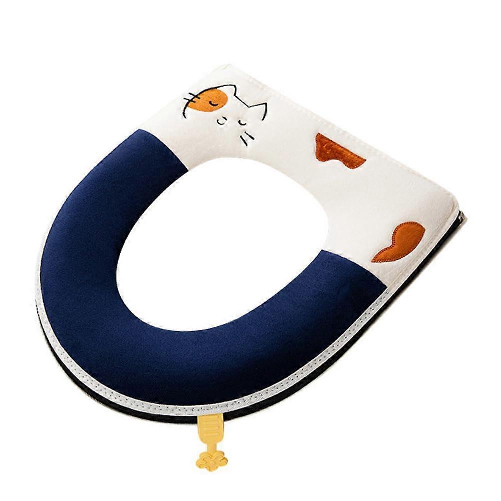 Toilet Seat Cushion Soft Padded Universal Fit Thickened Warm Padding With Handle And Zipper Blue