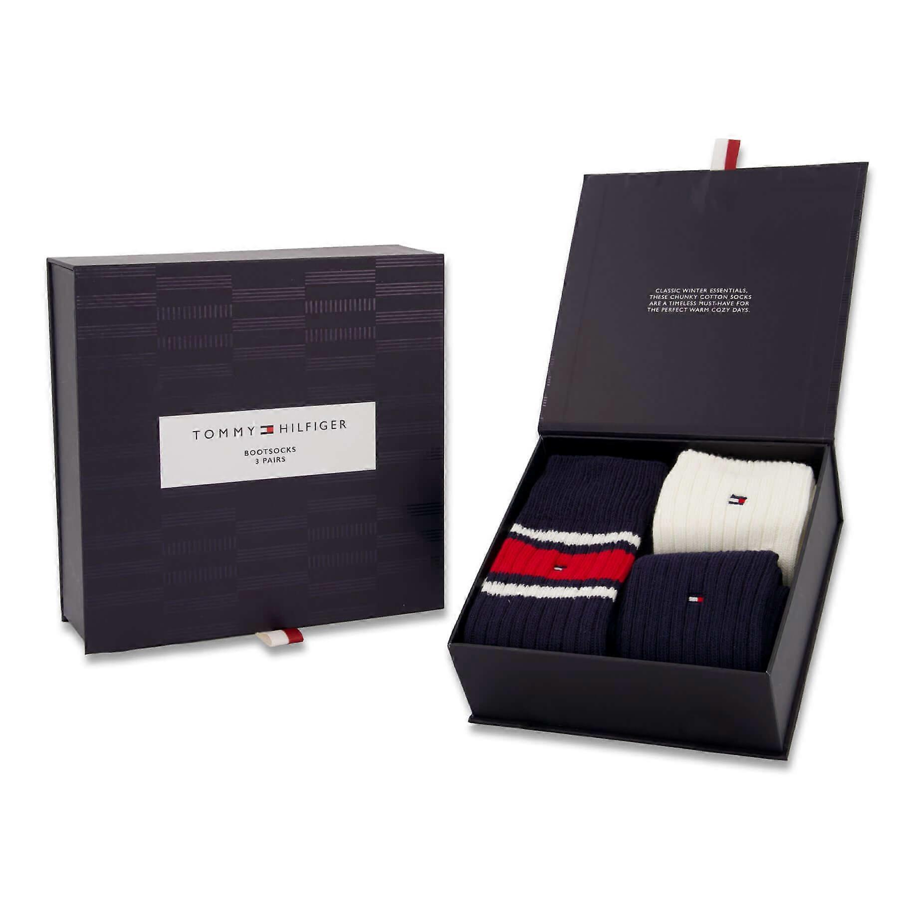 Tommy Hilfiger Men 3 Pack Gift Box Boot Socks - Navy/white