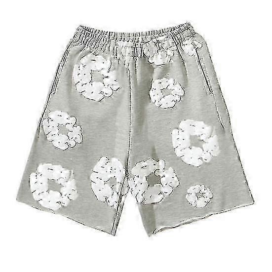 Summer Men Shorts Flower Print Drawstring Elastic Waist Loose Pockets Pleated Vacation Beach Sport Casual Homewear Short Pants