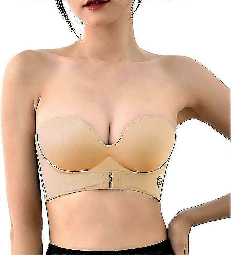 2 Pcs Women's Contour Coverage Strapless Bra, Black Beige, 80c