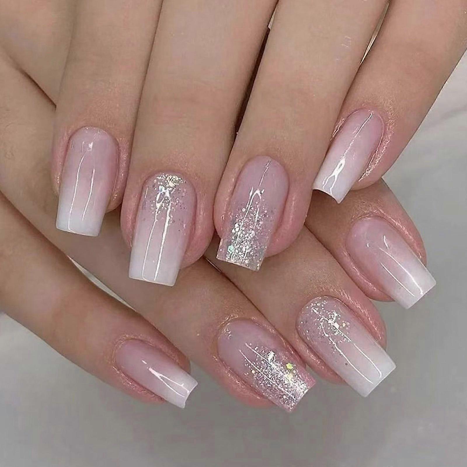 Τετράγωνο Πατήστε στο Nail French Tip Ψεύτικες κόλλες νυχιών σε Nail Glitters Τεχνητό νύχι