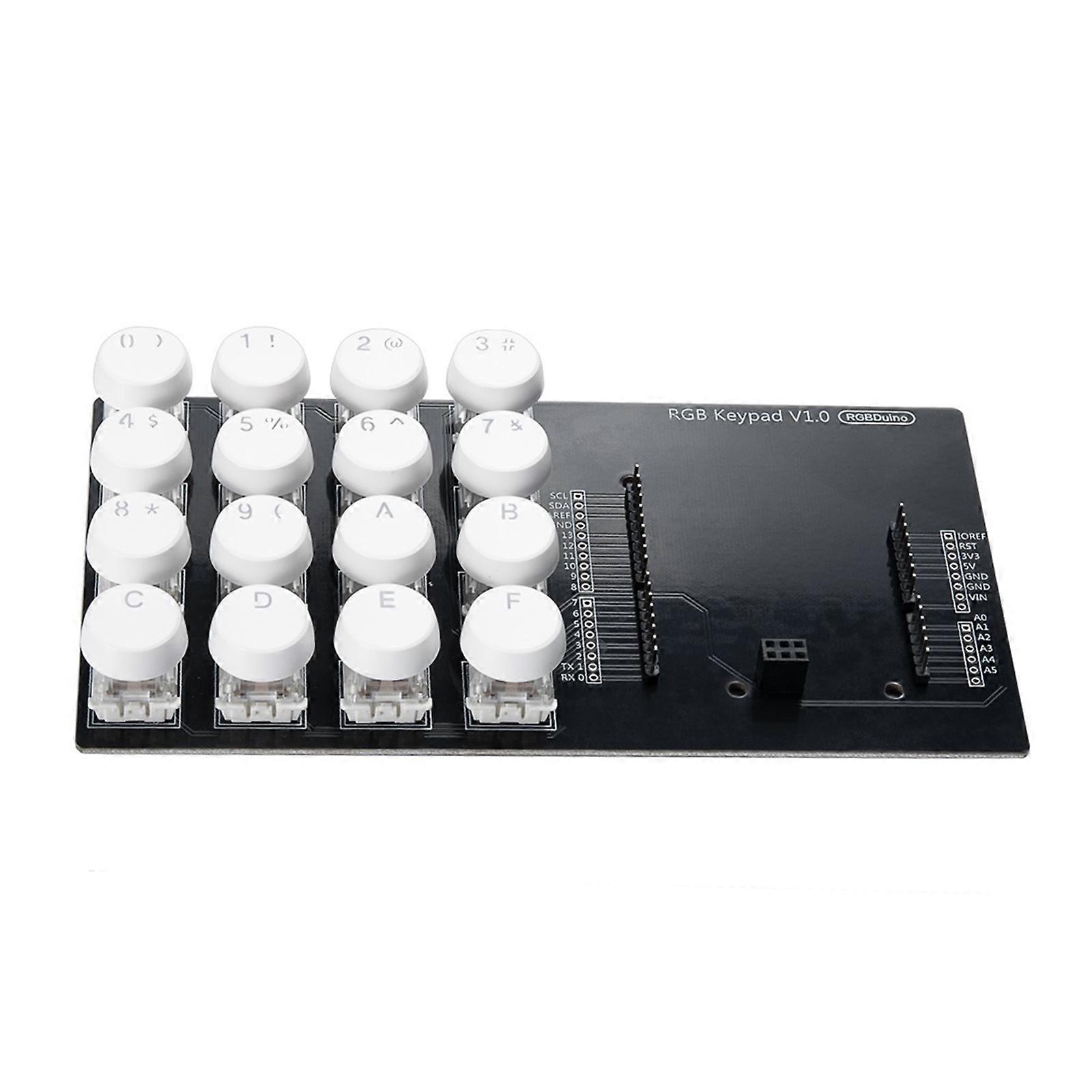 RGBDuino RGB Keypad V1.0 4x4 Expansion Board DC5V with RGB Backlight White Round Keycaps Simple Plug-and-Play Solution