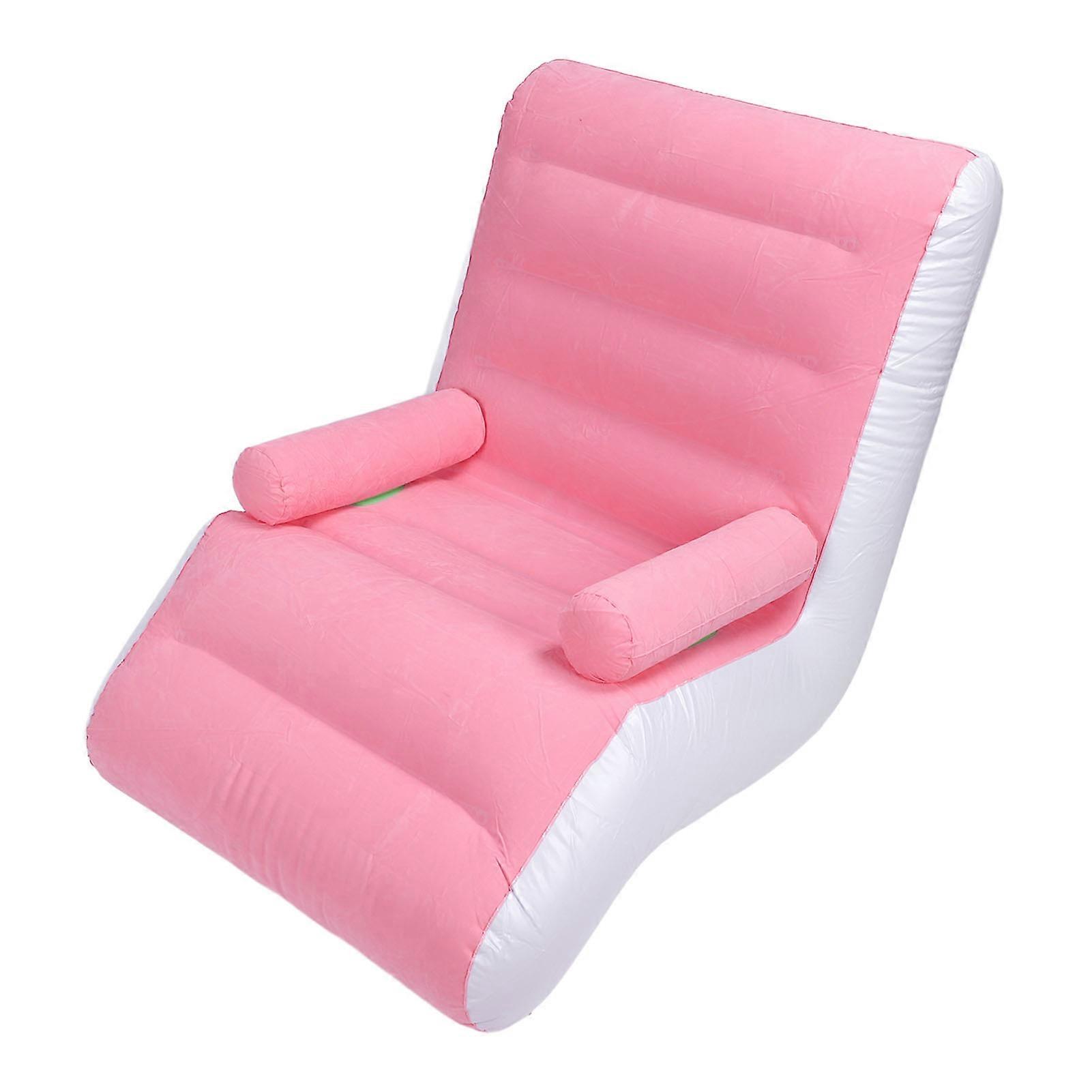 Inflatable Sofa Ergonomic S Shaped Portable Soft Flocking Surface Blow Up Couch for Home Travel Office Roseate 