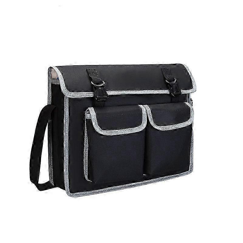 Black Adjustable Shoulder Strap Storage Tool Bag with Vertical Pockets Made of Durable Oxford Cloth