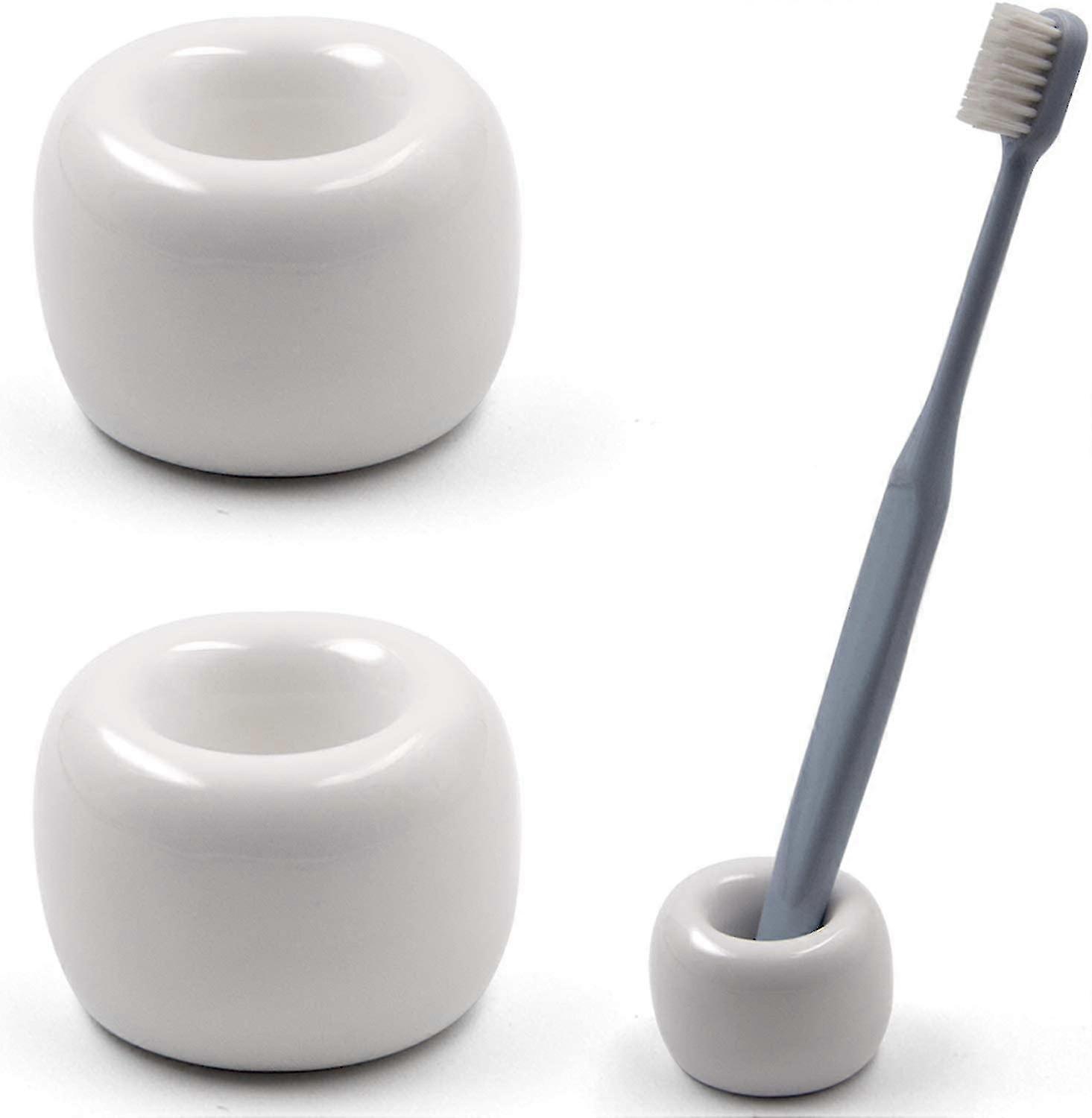 2 Pcs White Ceramic Toothbrush Holder for Bathroom