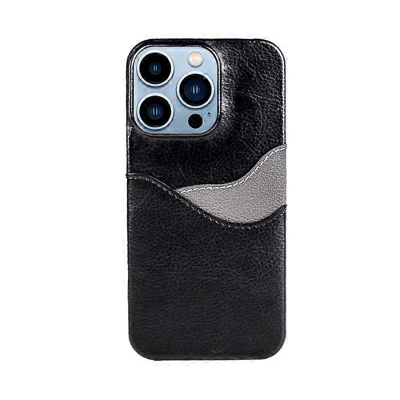 Veske Til Iphone 14 Pro Max Svart Skinn Kortspor Beskyttelse