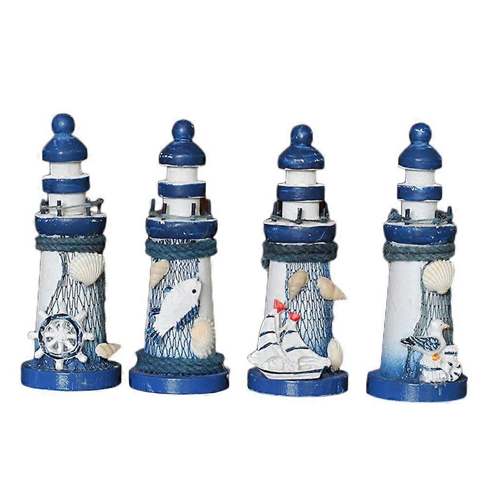 4pcs Mini Lighthouse Figure Handcrafted Decorative Tabletop Lighthouse Adornment