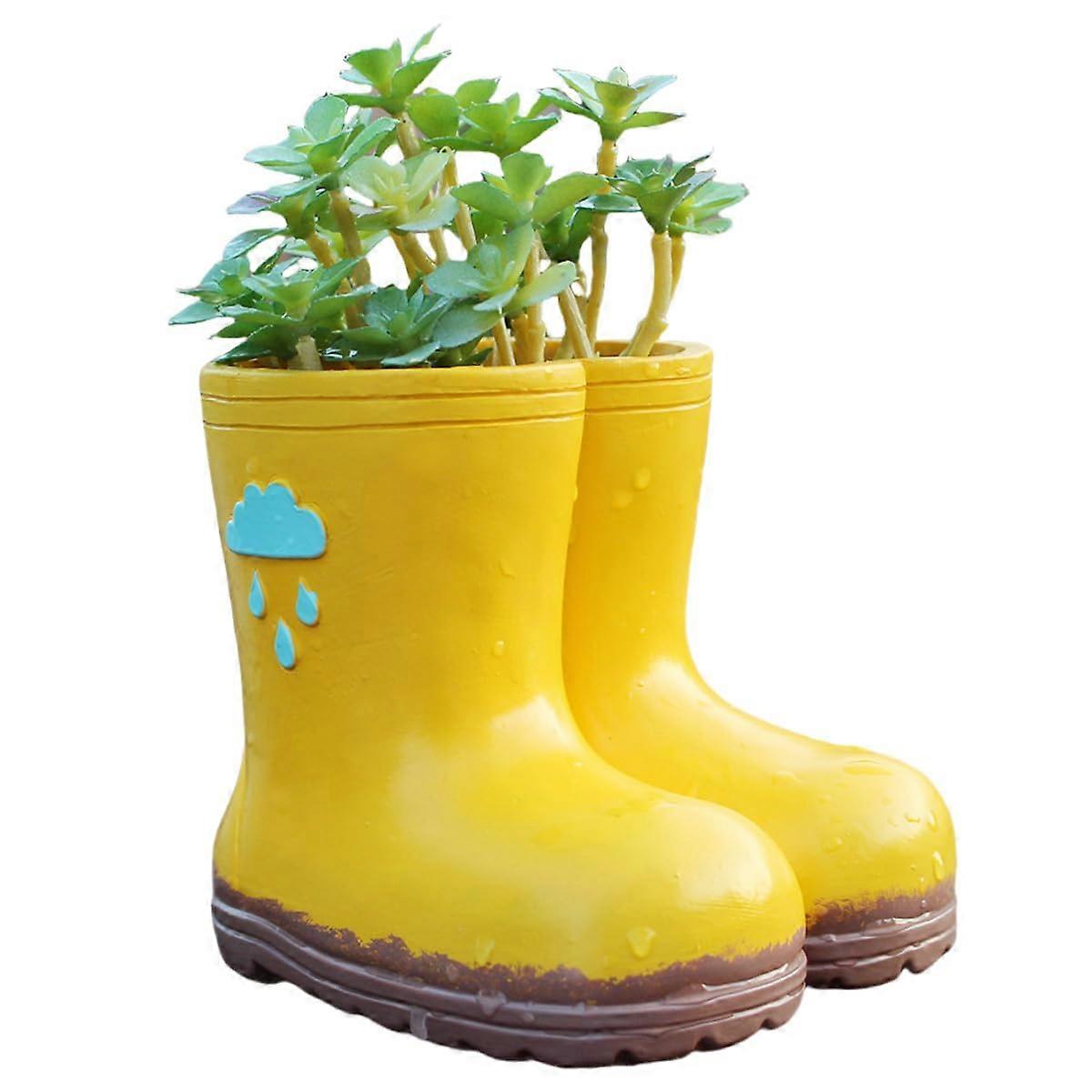 Cute Boot Planter - Unique Rain Boot Shaped Resin Flower Pot with Drainage Holes for Indoor Outdoor Succulent Display