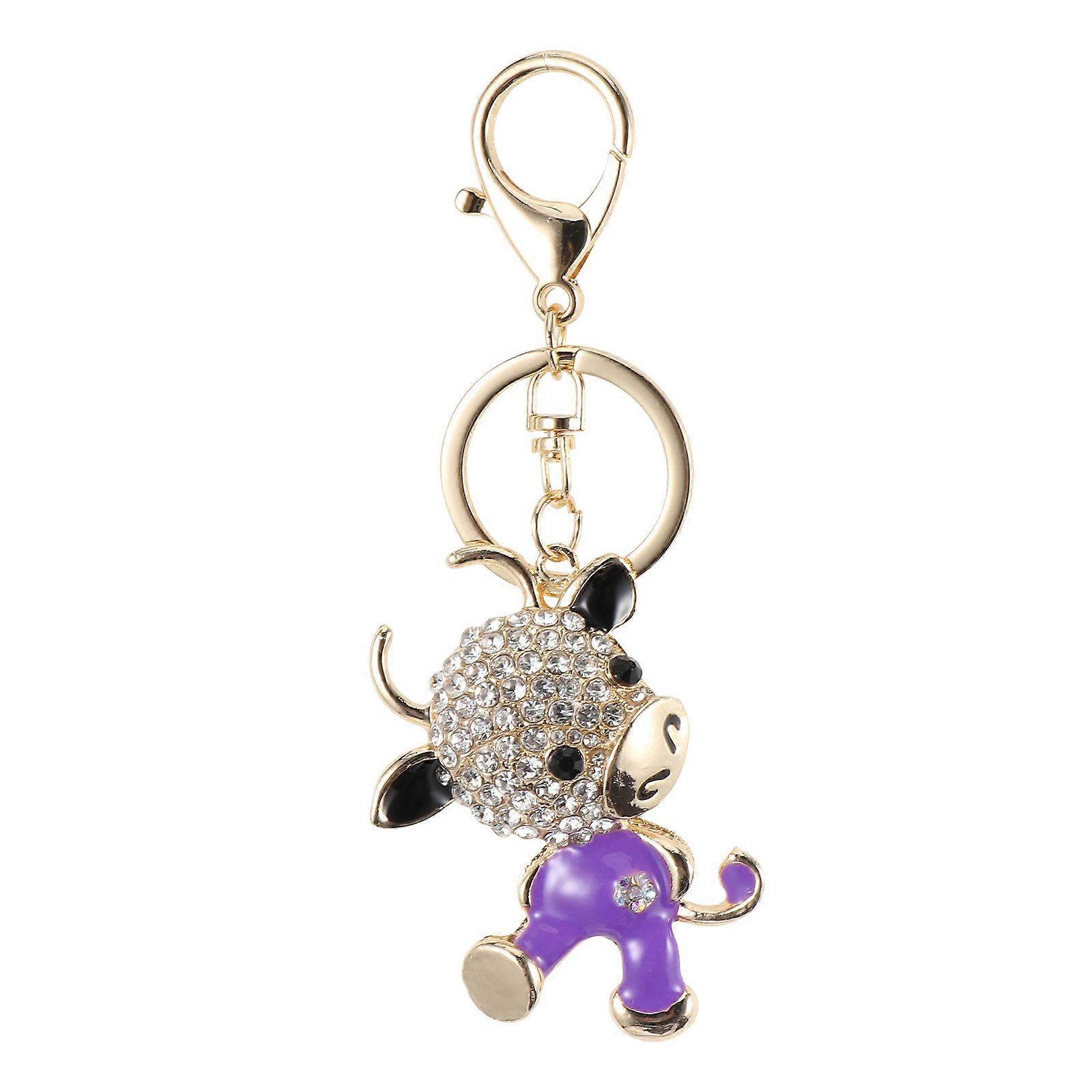 Cow Keychains Adorable Key Chain Pendant Purple 12x5x2cm Zinc Alloy Bag Ornament Decoration Accessory 1Set