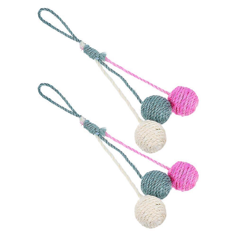 Cat Accessories For Indoor Cats Interactive Sisal Ball Toy Hunting Instinct Stimulation Three Color Design Environments 2Pcs