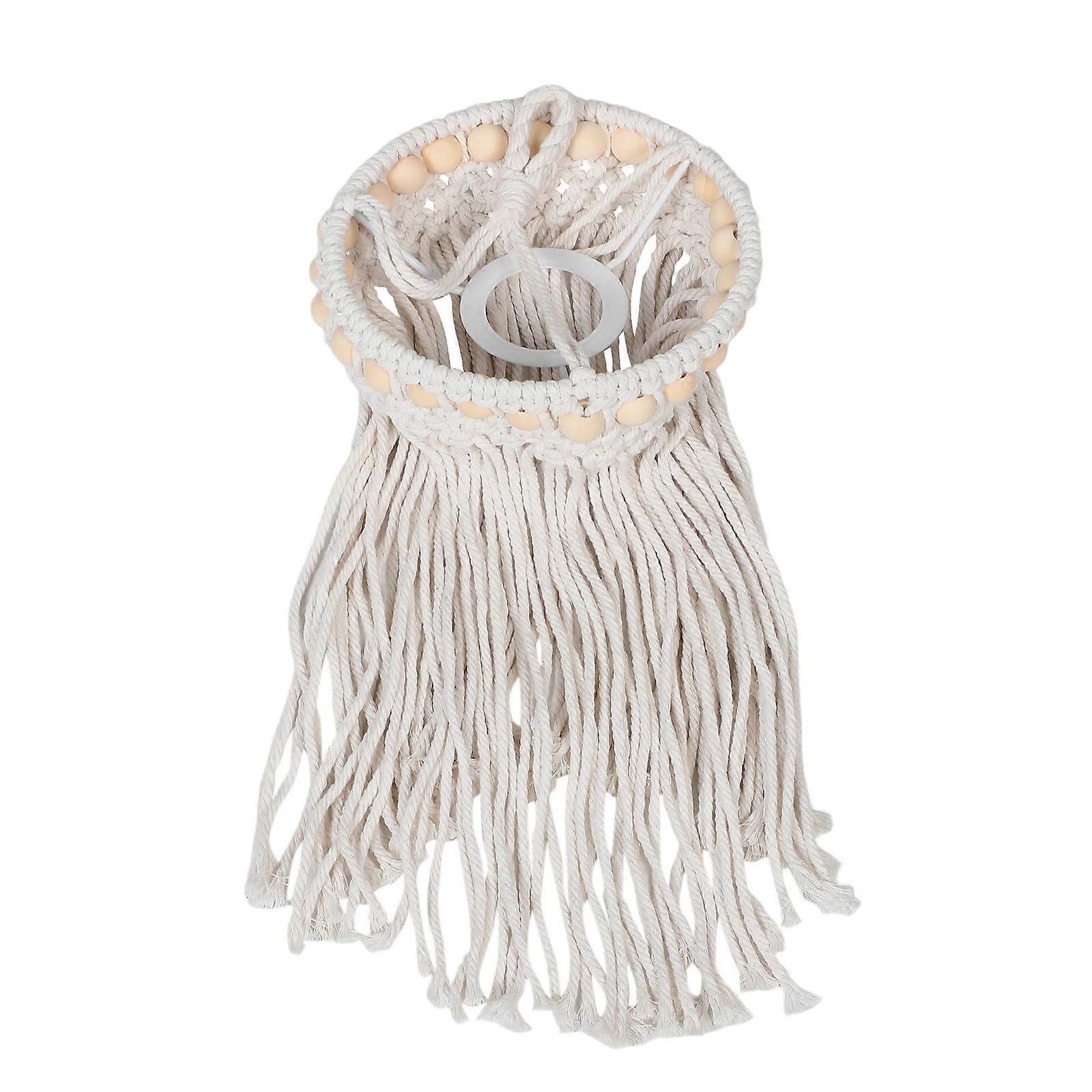 Fringe Lamp Shade Macrame Hanging Lamp Shade Handwoven Light Cover Boho Round Bell Shape Cotton Rope for Living Room 1Set