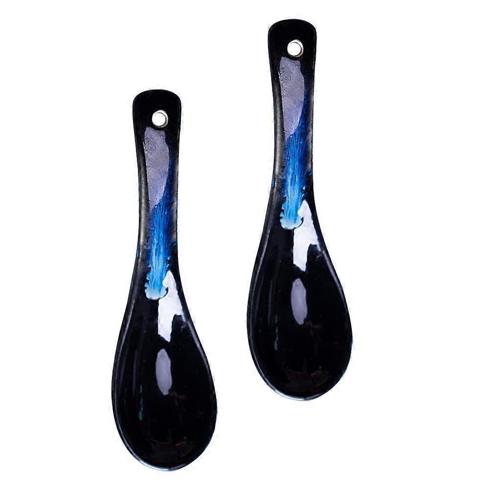 2 Pcs Ceramic Soup Spoons, Smooth Surface, Multipurpose for Home, Coffee, Dessert and Shop Use