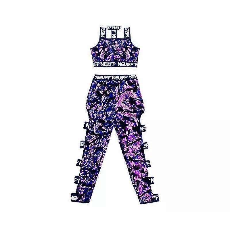 Barnpaljetter Föreställningskläder Jazz Dans Kostym Flickor Fashionabla Hip-hop Mode