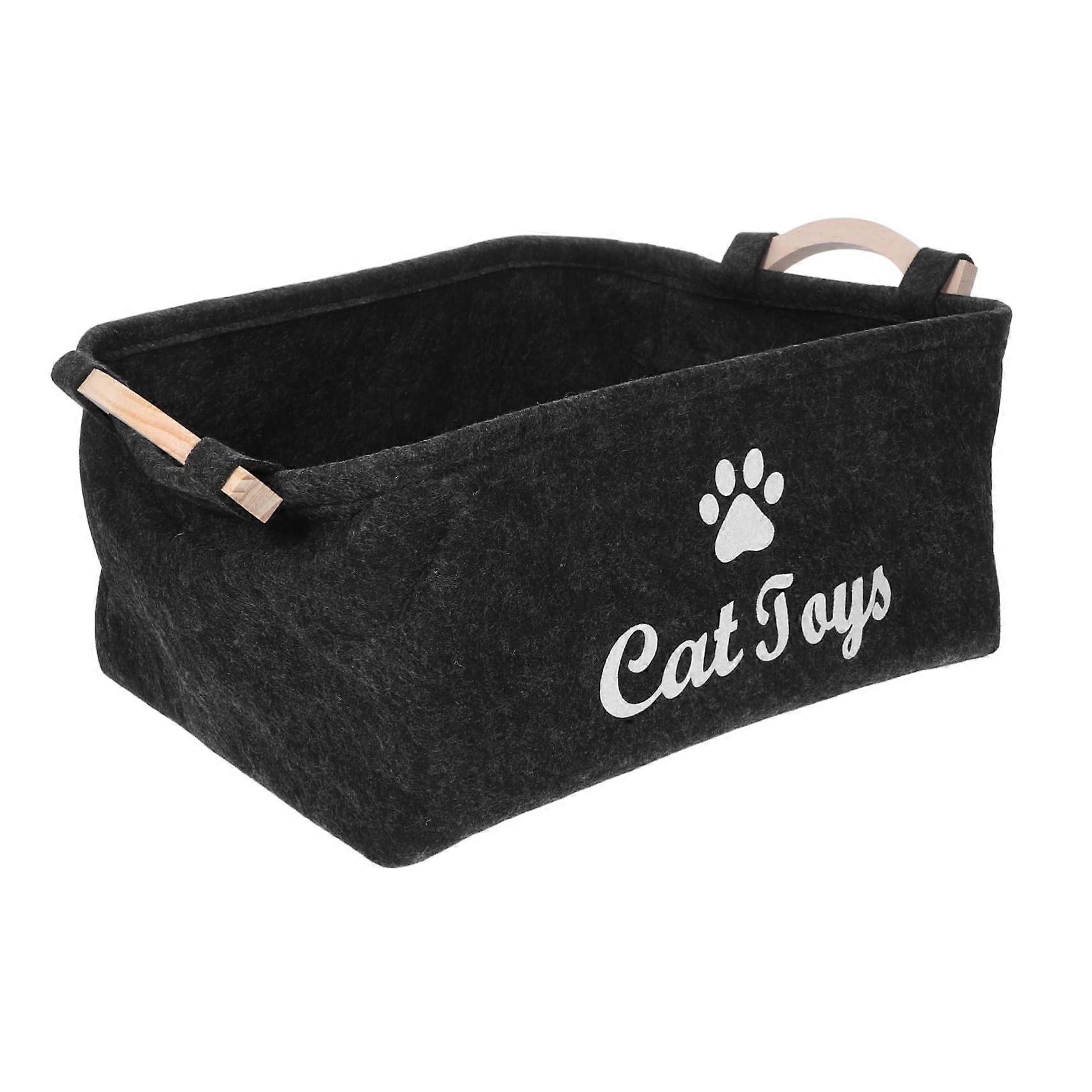 Felt Storage Box for Pets - Square Felt Bin with Wooden Handle for Dog and Cat Toy Organization, Durable and Stylish Design