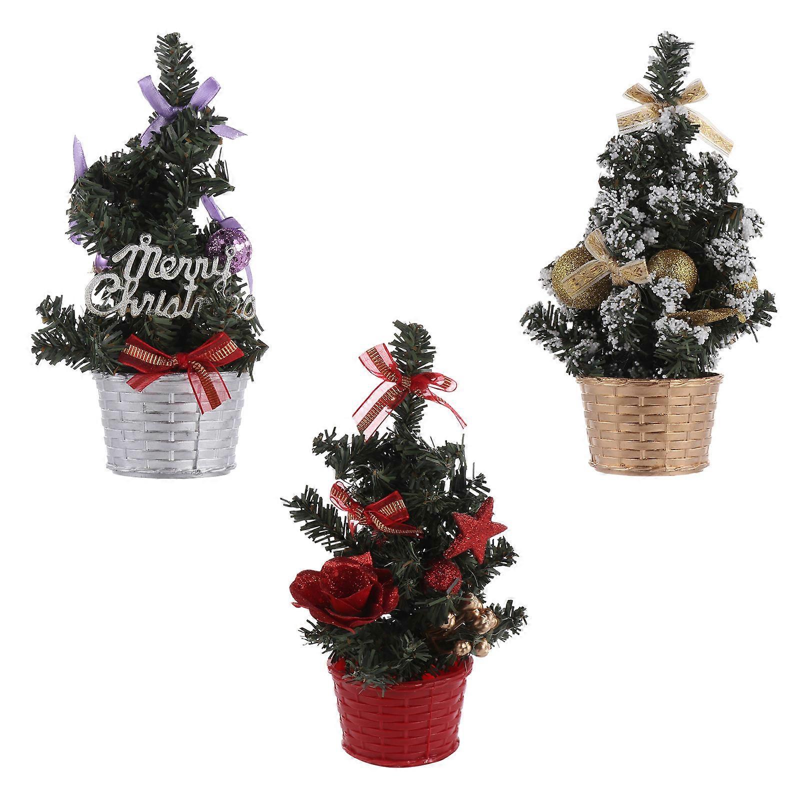 Holiday Tabletop Trees Mini Christmas Trees Red Fireproof Decorations For Home 3Pcs