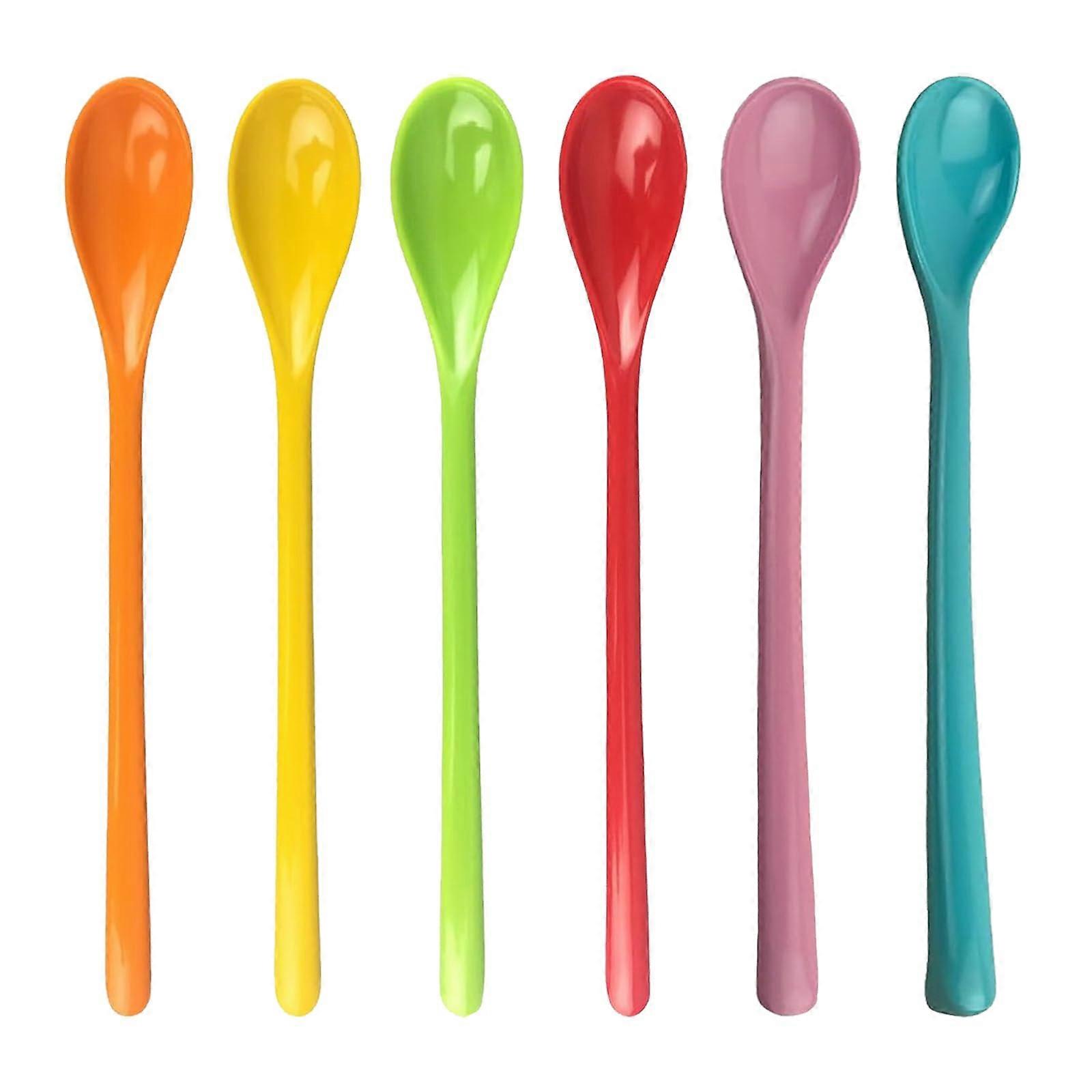 Pack of 6 Plastic Spoons, Colourful Ice Cream Spoons, Long Robust Handle