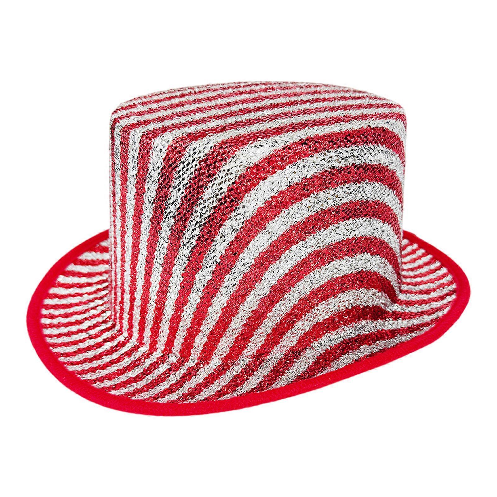 Magicians Style Stripe Top Hat In With Metallic Finish For Costume Party Stage Performances Fashion Accessory Red