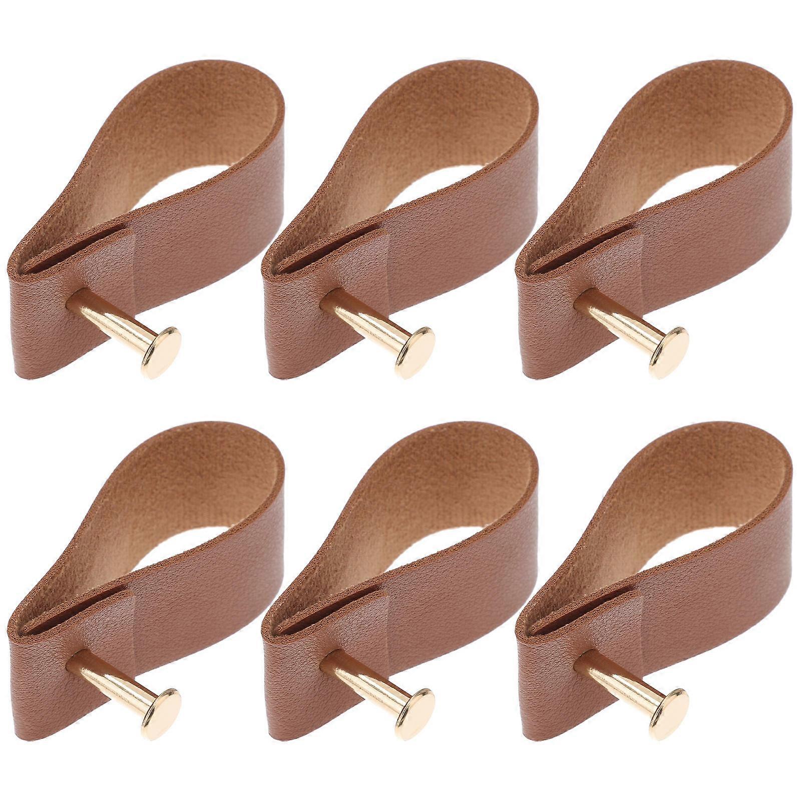 Drawer Pulls Leather Cabinet Pulls For Wardrobe Durable Oval 6Pcs
