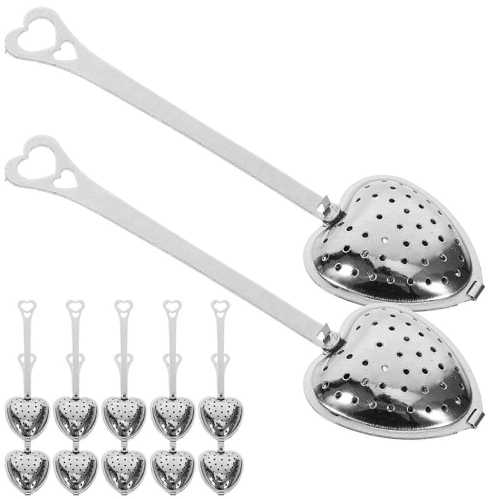 Reusable Tea Steeper Long Grip Tea Filter Stainless Steel Heart Shape for Home Use and Travel 12Pcs