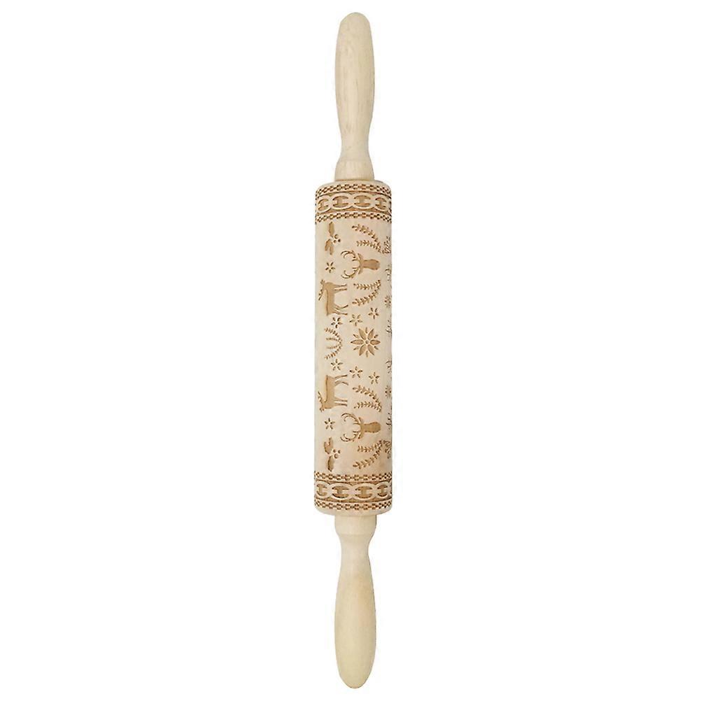 Baking Rolling Pin Wooden Rolling Pin Cylindrical Shape Non-Stick Surface Christmas Baking 1Pc