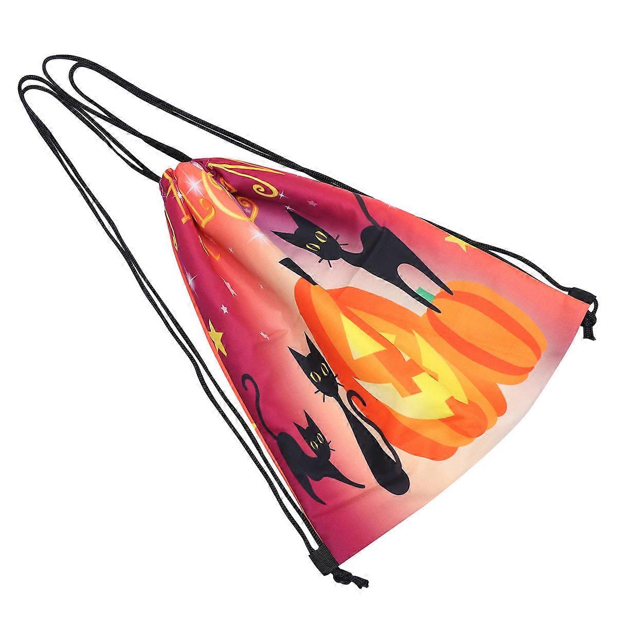 Halloween Pumpkin Lamp Pattern Drawstring Pouch Backpack Assorted Color Halloween Theme Storage Travel Use 1Pack