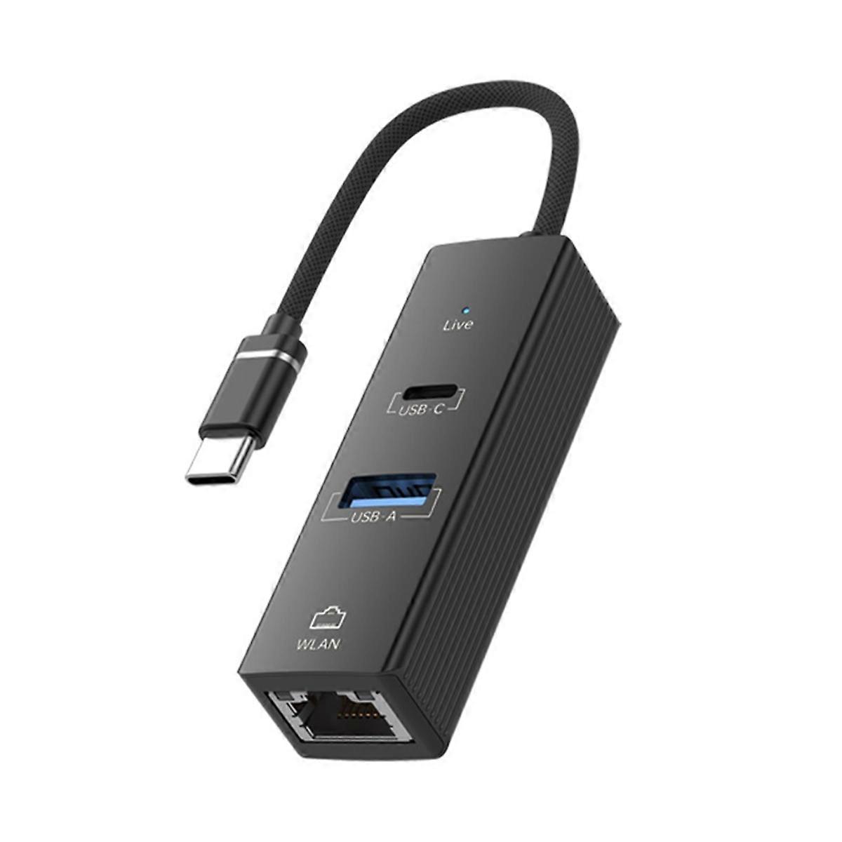 Wired Network Card Type-C to 3.0HUB 100M Network Card Mobile Phone Tablet Notebook Desktop RJ45 Bla