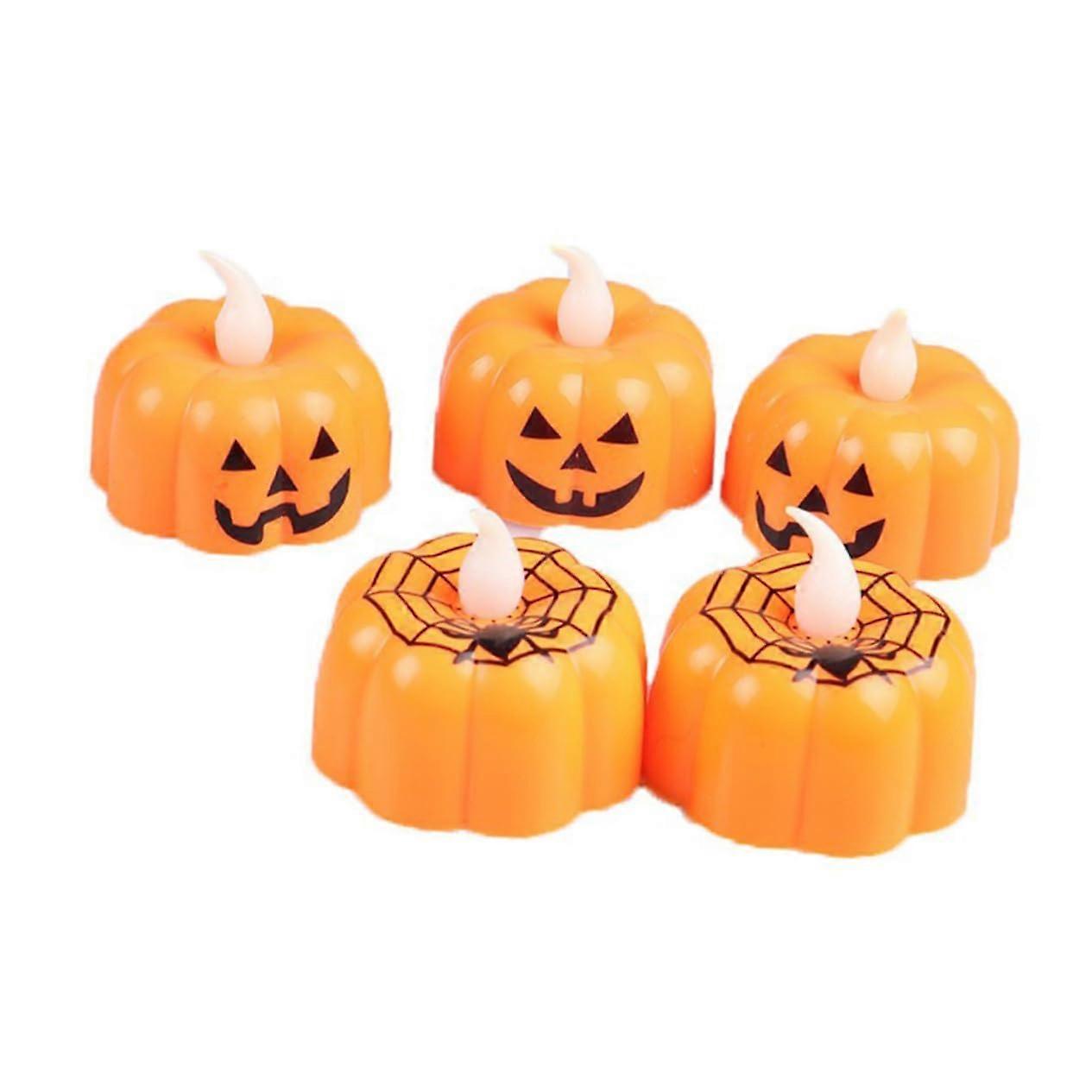 Halloween Party Lamp Set of 5 Flameless LED Electric Candles Orange Pumpkin Tea Light Style for Halloween and Christmas Decor