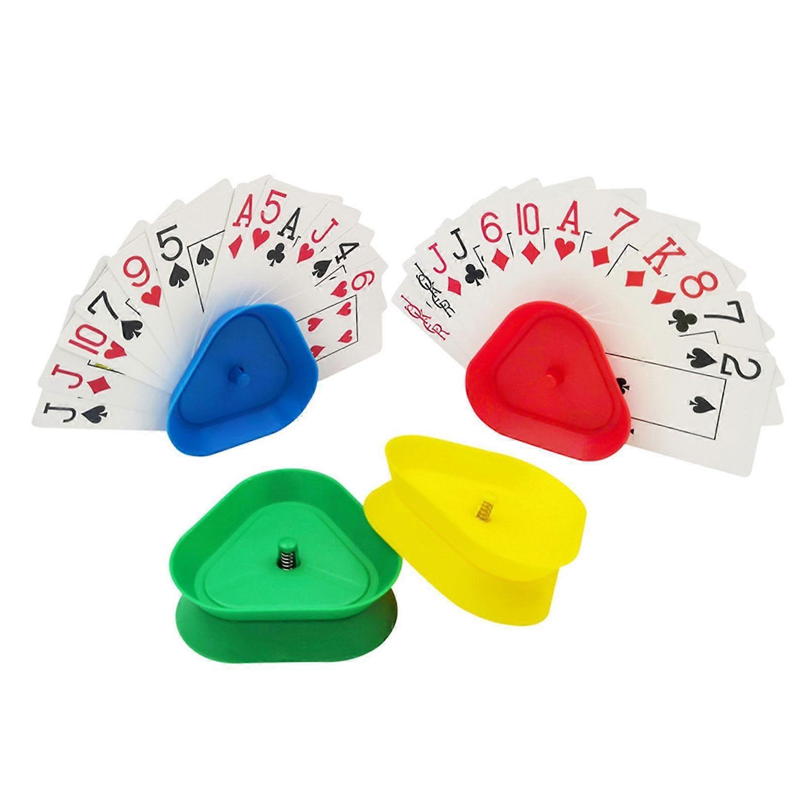 Hands triangular playing card holder in 4 colors for family fun and parties