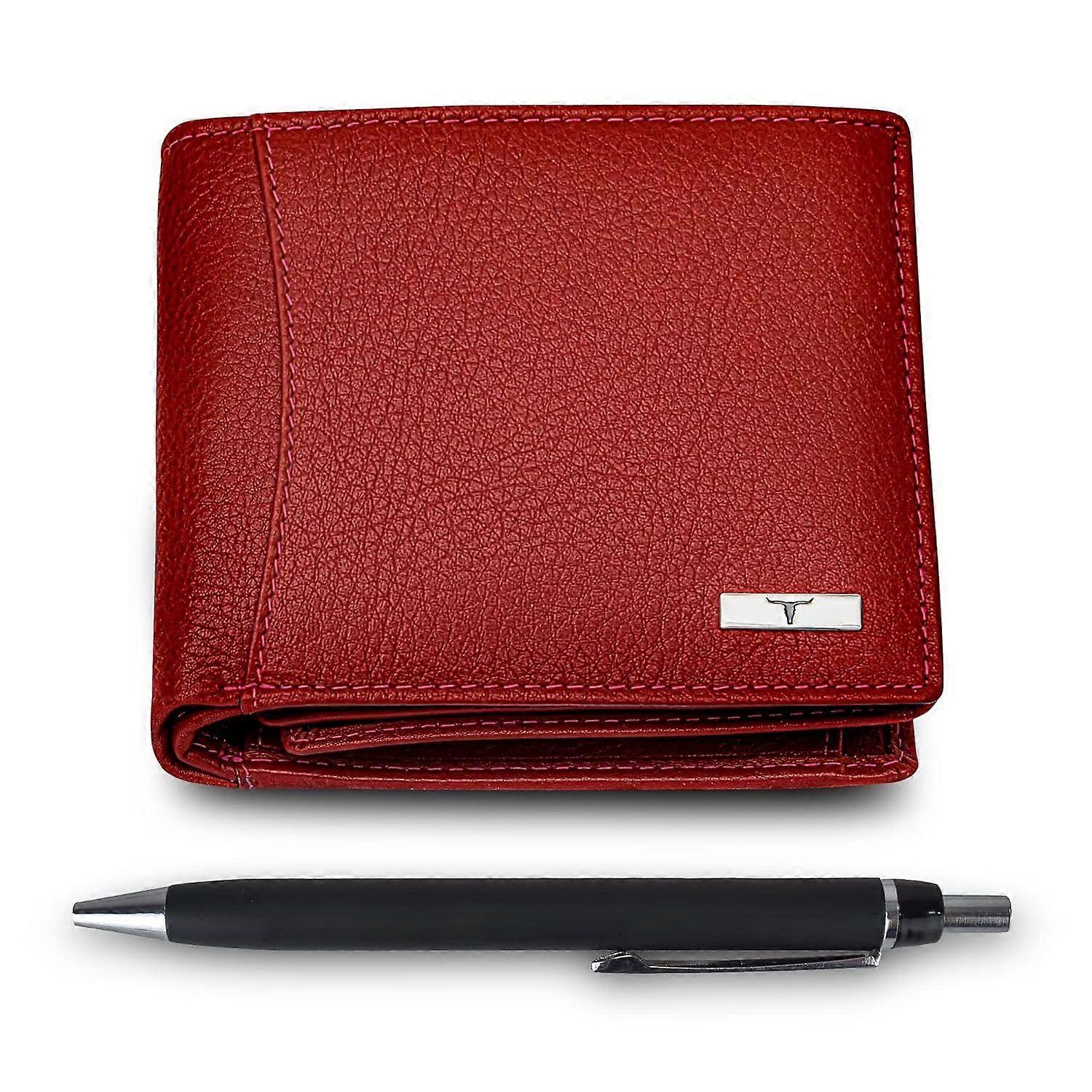 Oliver Red Leather Wallet & Pen Combo Gift Set for Men