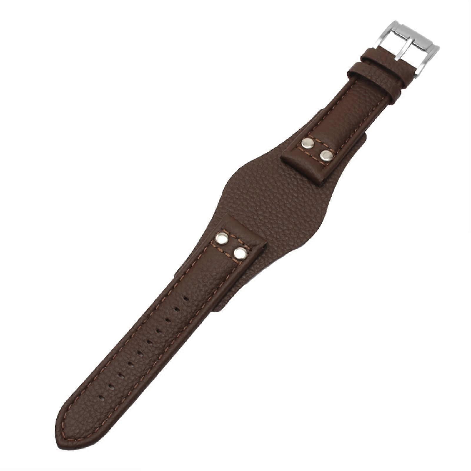 leather strap for Fossil CH2592 CH2564 CH2565 CH2891 CH3051, 22 mm, men's traystyle bracelet with rivet design, brown silver 22 mm