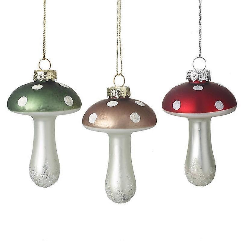 Heaven Sends Set of 3 Colourful Glass Toadstool Christmas Tree Decorations