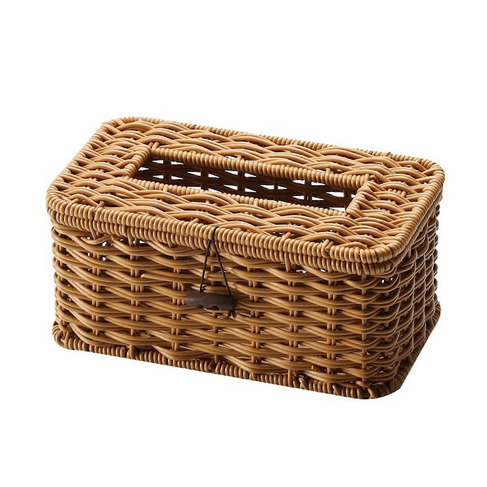 Woven rattan tissue box, rectangular, easy to install, for living room, decorative paper towel organizer Ref: 4738