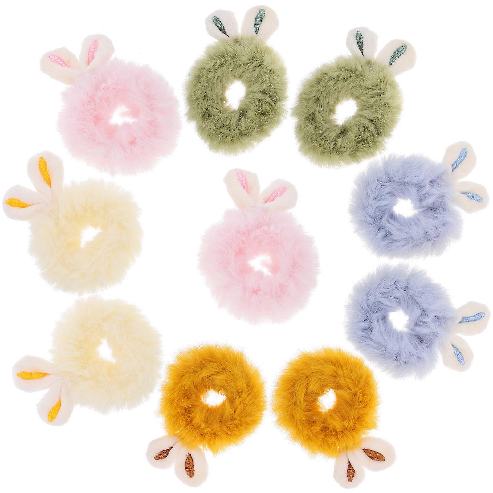 Elastici Fasce Per Capelli Coniglietto Forma Dell'orecchio Carino Fuzzy Design per Ragazze Feste 10 Pz