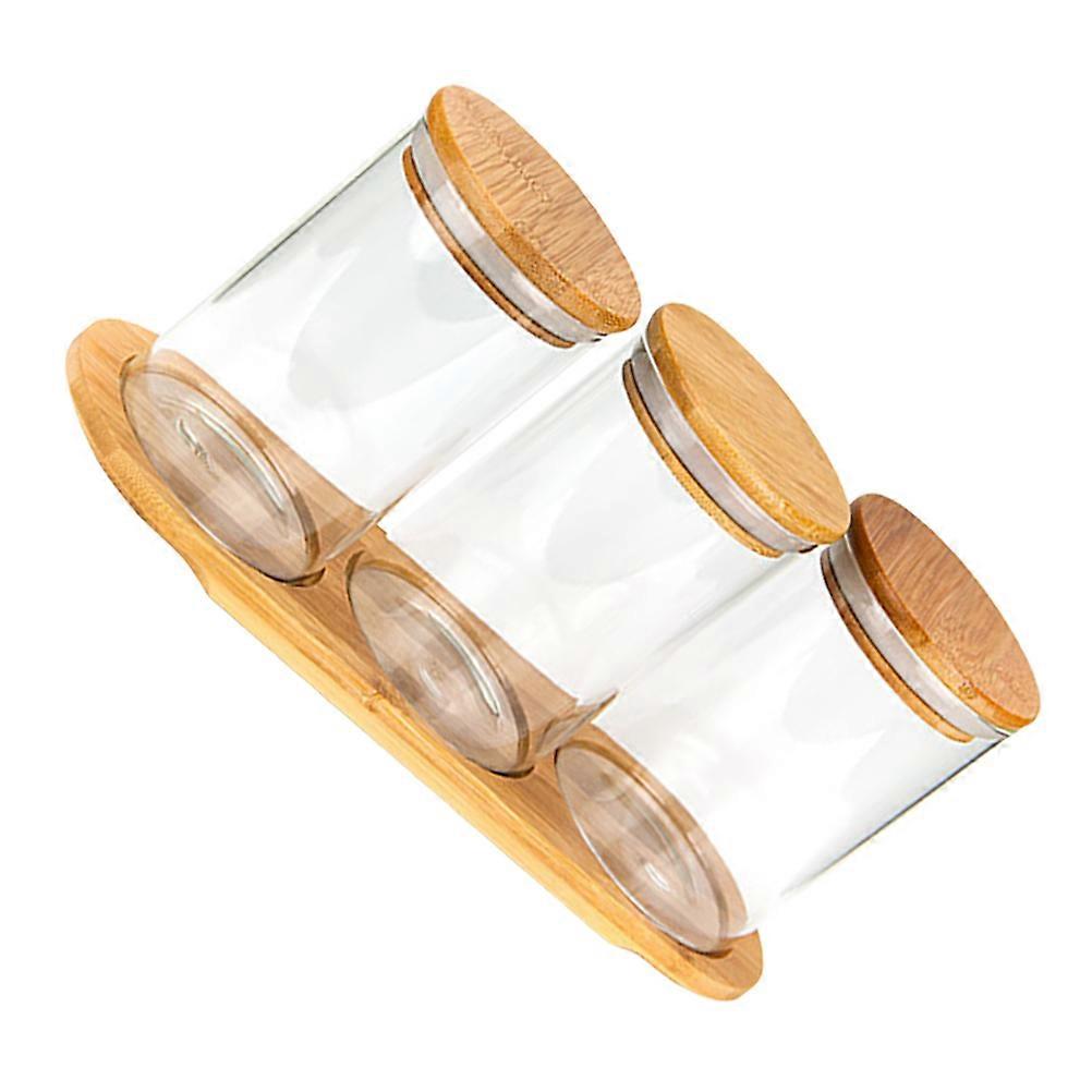 1 Set Multi Glass Storage Jar for Seasoning with Bamboo Cover Safe and for Storage