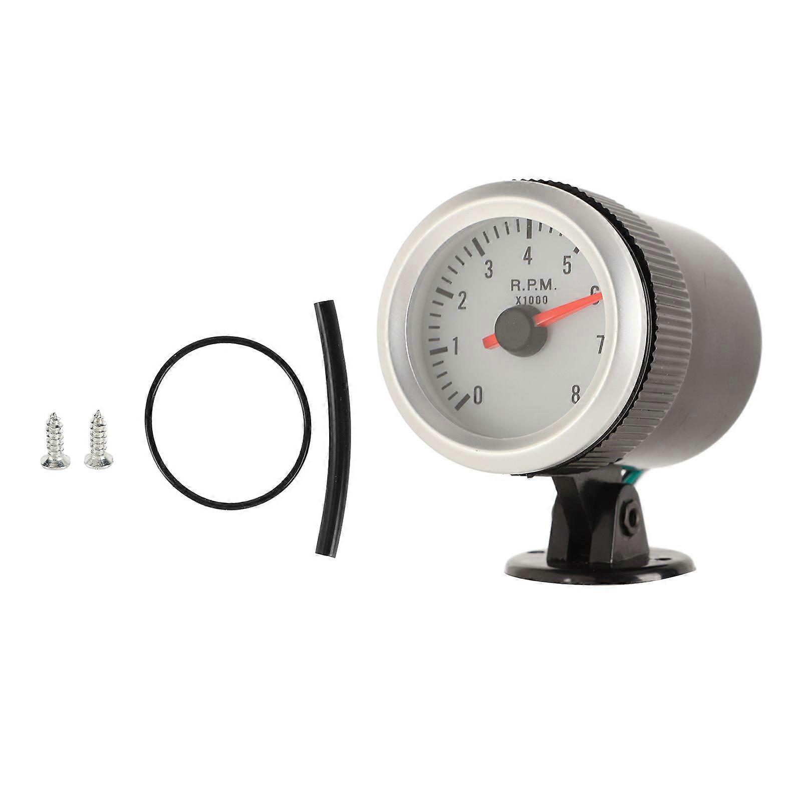 2in 52mm LED Tachometer Red Pointer White Dial Backlight for 1 4 6 8 Cylinder Gasoline Vehicles