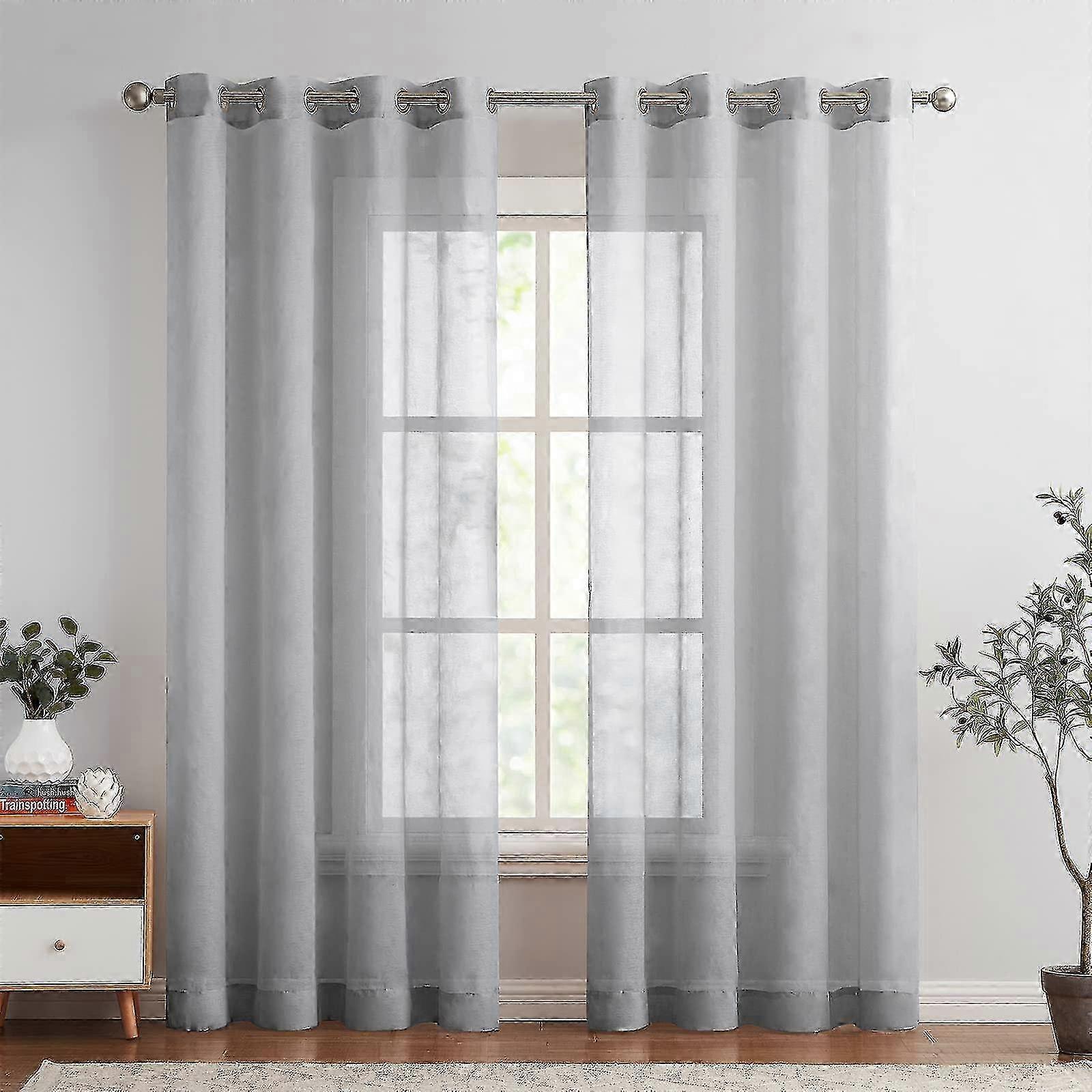 Sheer Eyelet Curtains, 2-Pack, Grey, 1.5x2.5m
