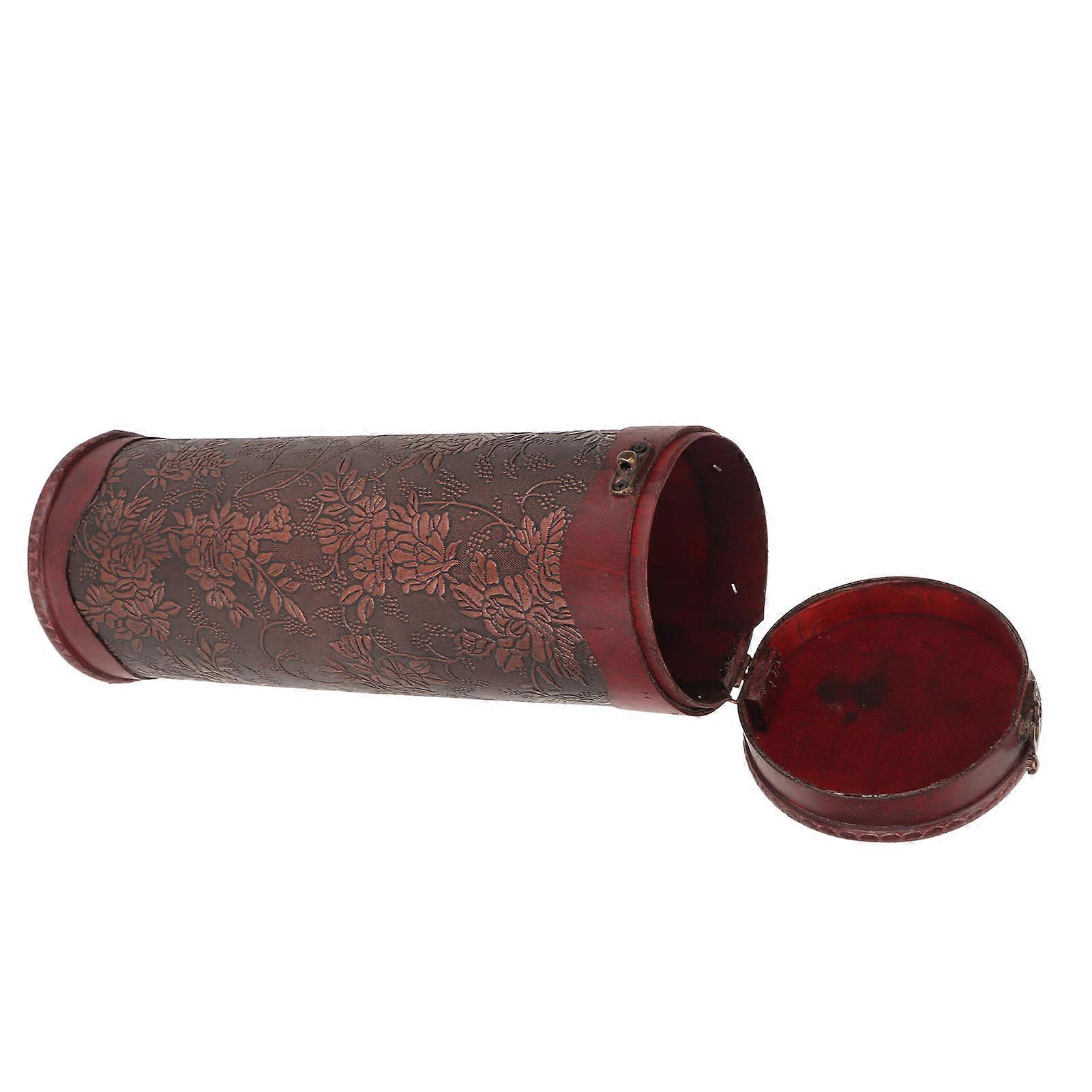 Antique Finish Wooden Wine Bottle Box Grape Pattern Artificial Leather Portable Red Wine Storage Box 