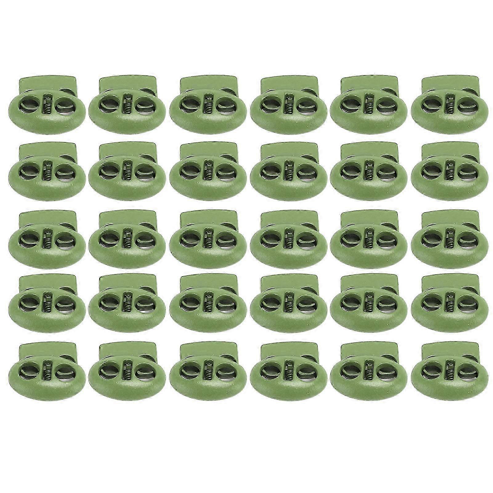 2025 30Pcs Metal Cord Locks Double Hole Zinc Alloy Durable Light Multi Purpose Cord Stopper for Drawstring Backpack Tent Lace Green
