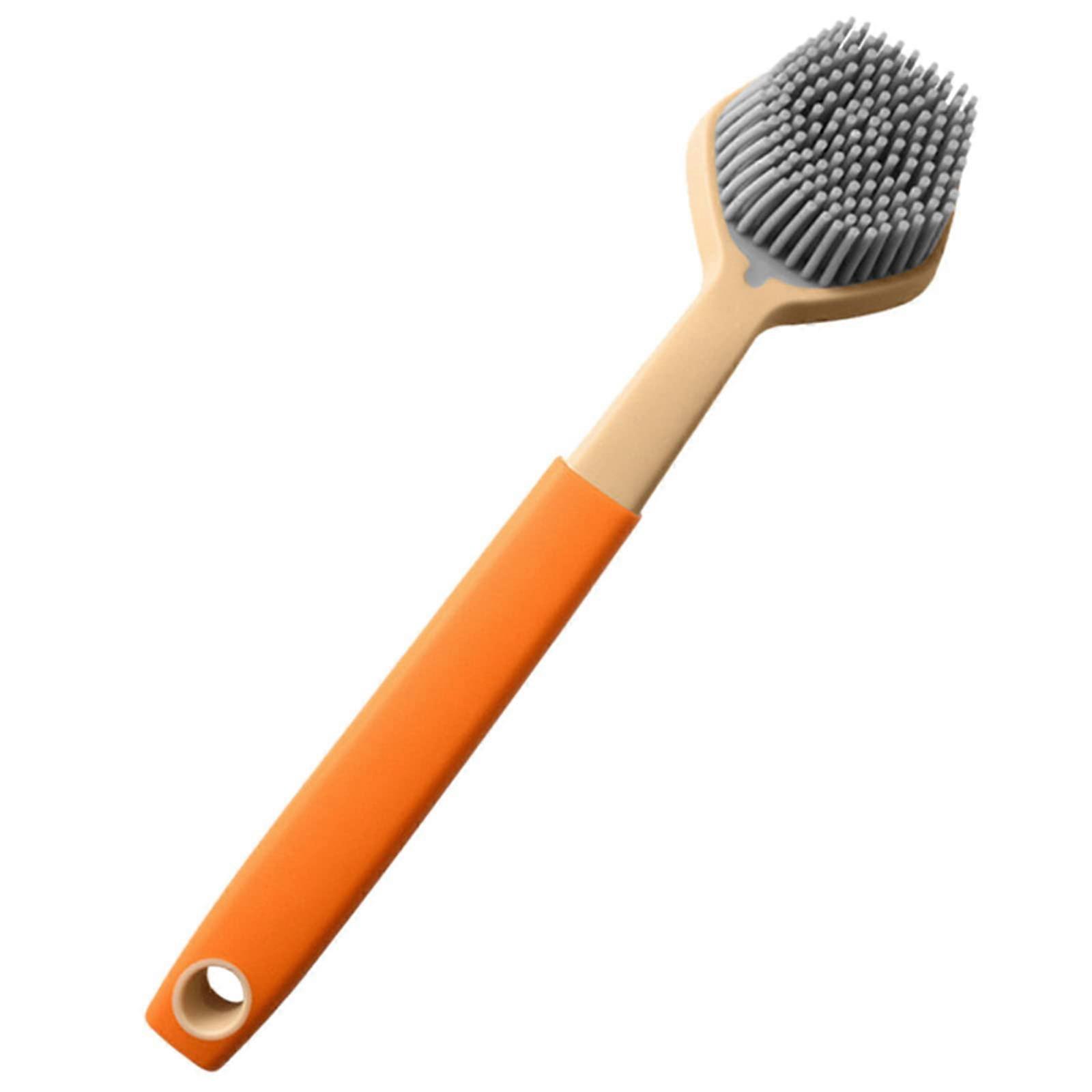Cleaning Brushes Soft, NonScratching Pot Plastic with Long Silicone Bristles (Orange)
