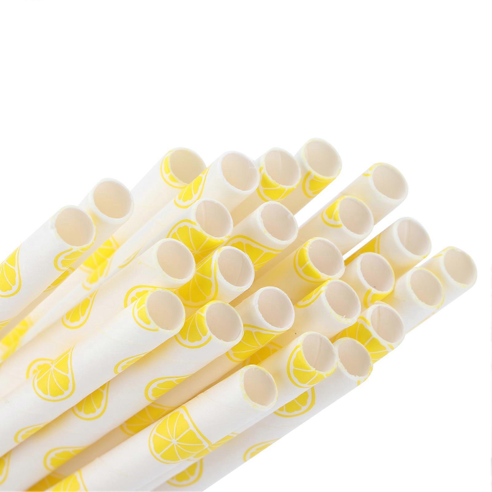50pcs Beverage Straws Fruit Pattern Biodegradable Paper Straws for Beach Party PicnicLemon