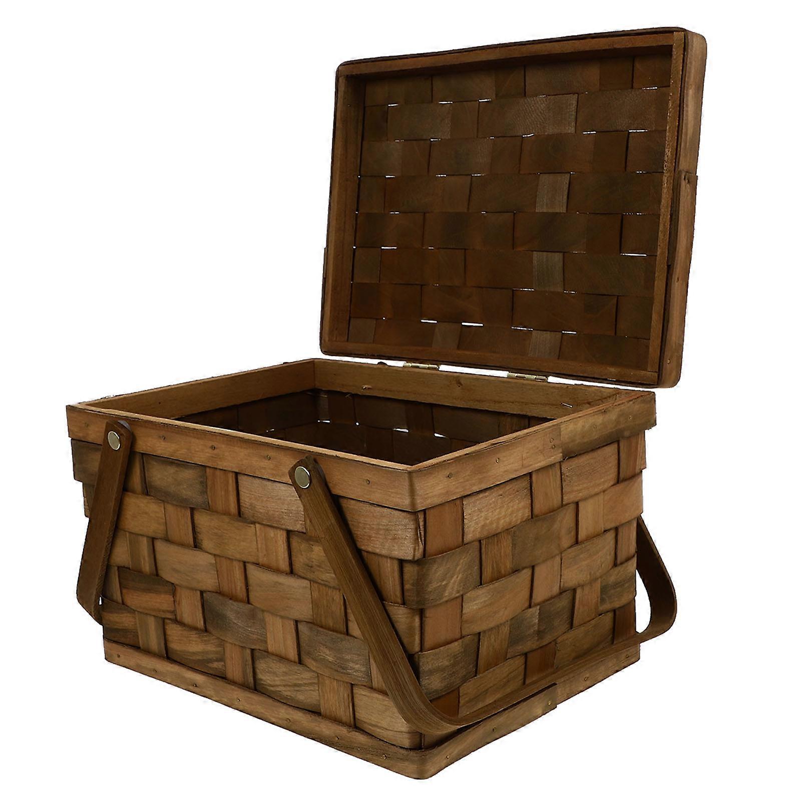 Woven Coffee Picnic Basket with Lid for Storage Practical Use 1Pcs