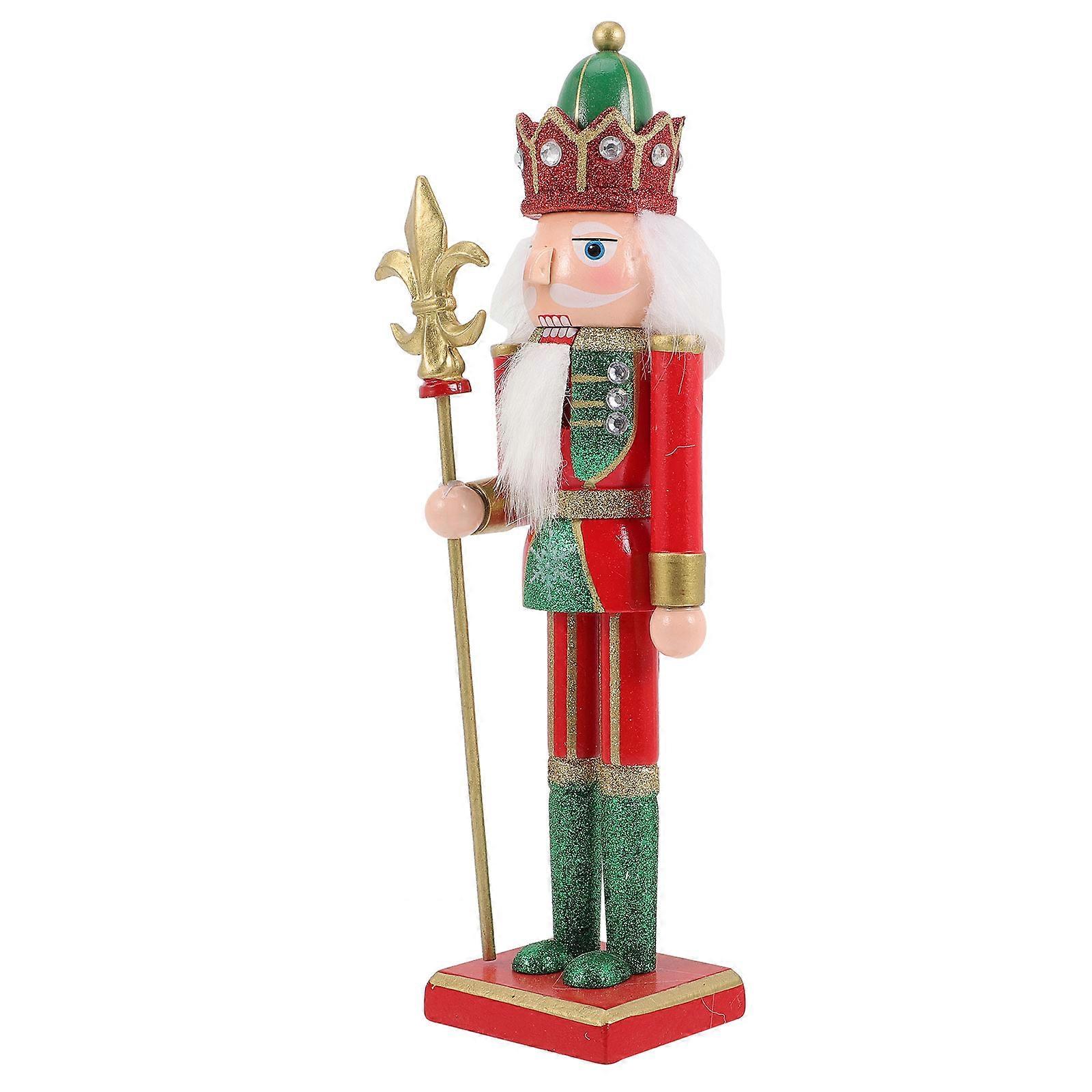 Nutcracker Craft Xmas Decor Wood Nutcracker Soldier Christmas Party Desktop Ornament Multi-Colored 30x7.5cm Photo Prop 1Set