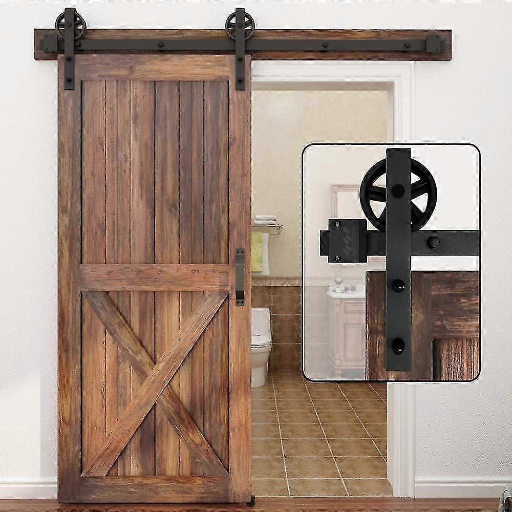 Ny Stil 5-16ft Enkelt Træ Skydedør Barn Dør Hardware Kit 5ft Basic Sort Stor