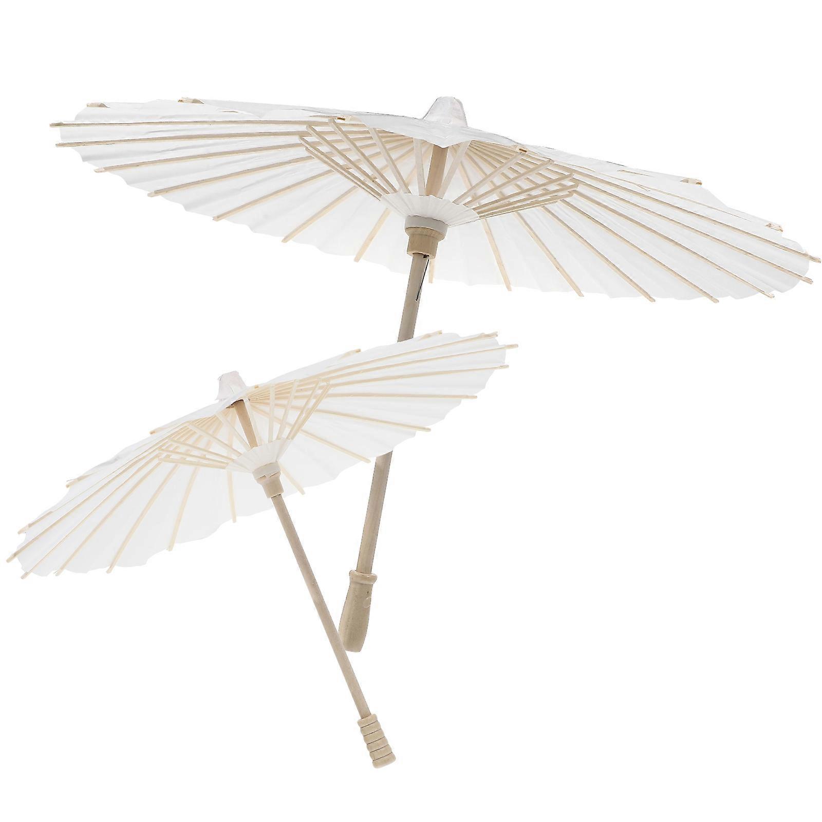 White DIY Paper Umbrella for Decorating and Crafting Blank Parasol with Wood Handle, 4pcs