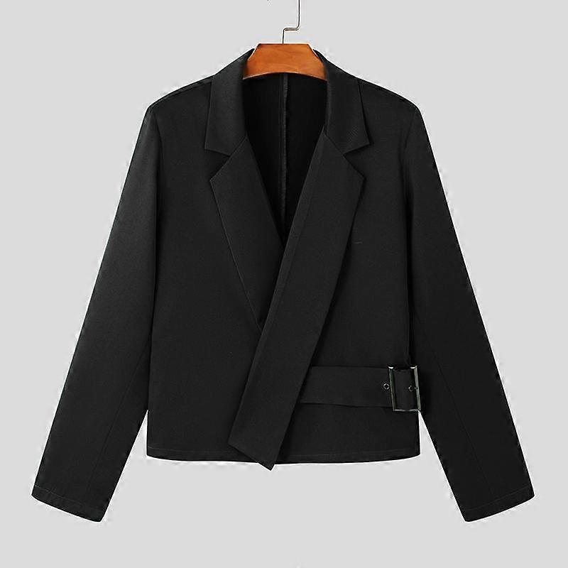 INCERUN Men Lapel Long Sleeve Side Belt Short Blazer Casual Jackets