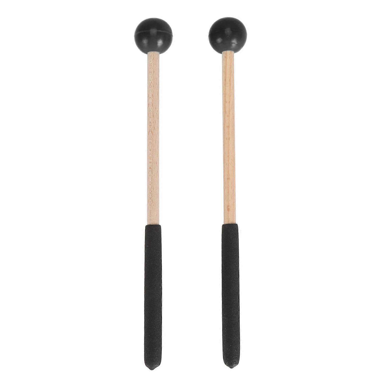1 Pair Percussion Mallet Rubber and Maple Multifunctional Tongue Drum Mallet for Concert Black