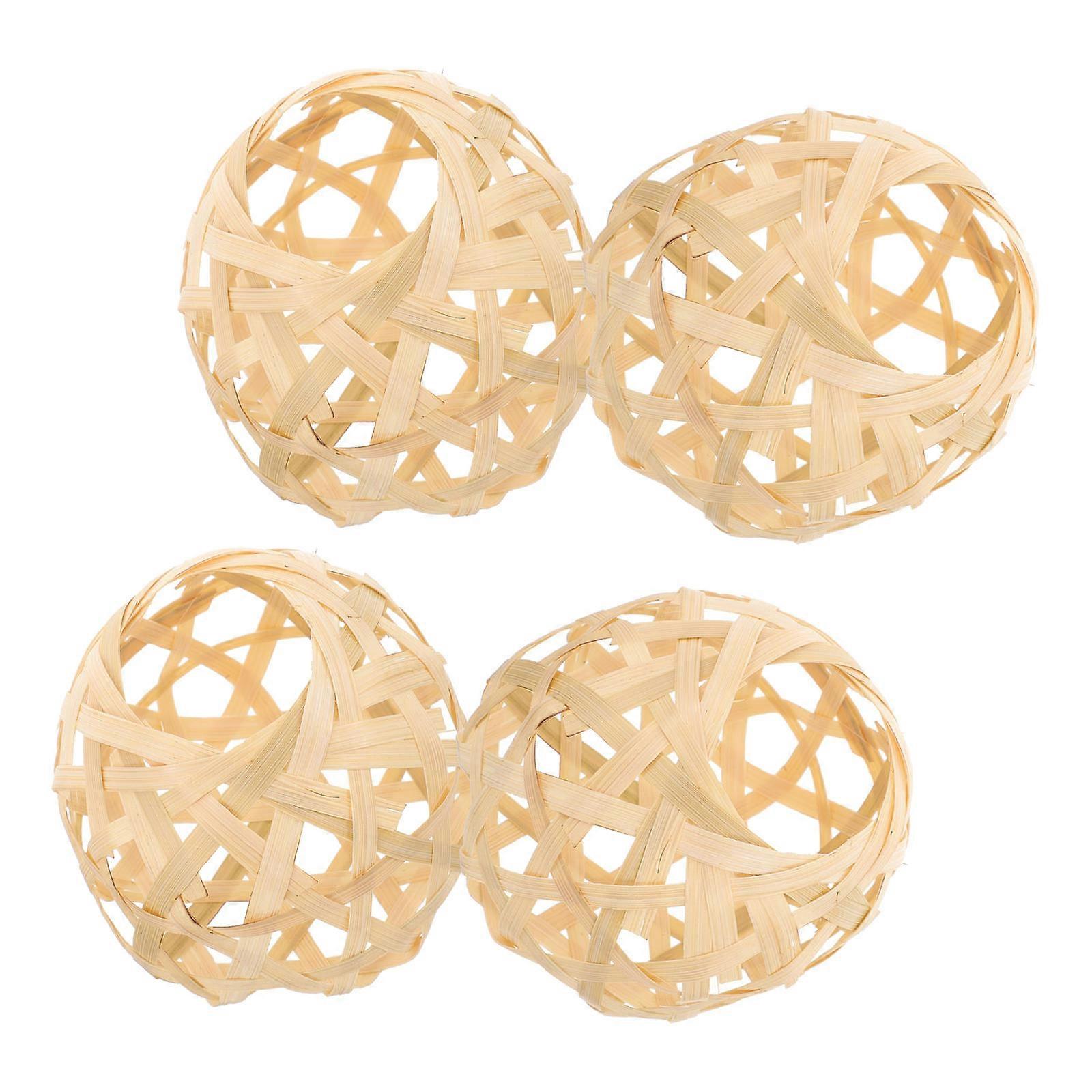 Bamboo Lampshade for Decor Beige Woven Pendant Light Cover Set of 4 Small Rustic Lamp Accessory