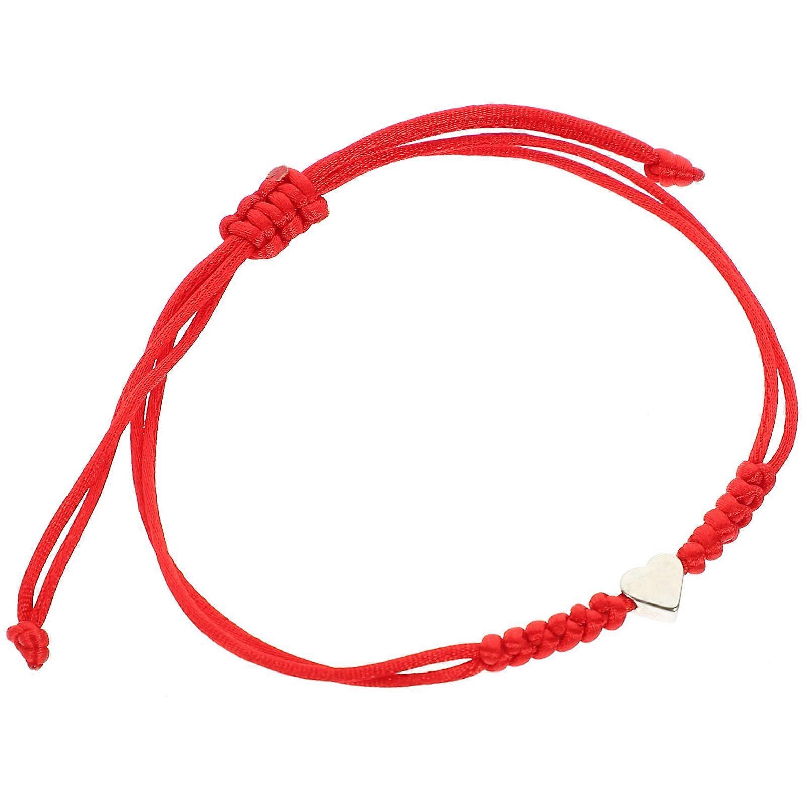 Red String Bracelet for Women with Heart Shaped Charm Braided Rope and Alloy Size Adjustable