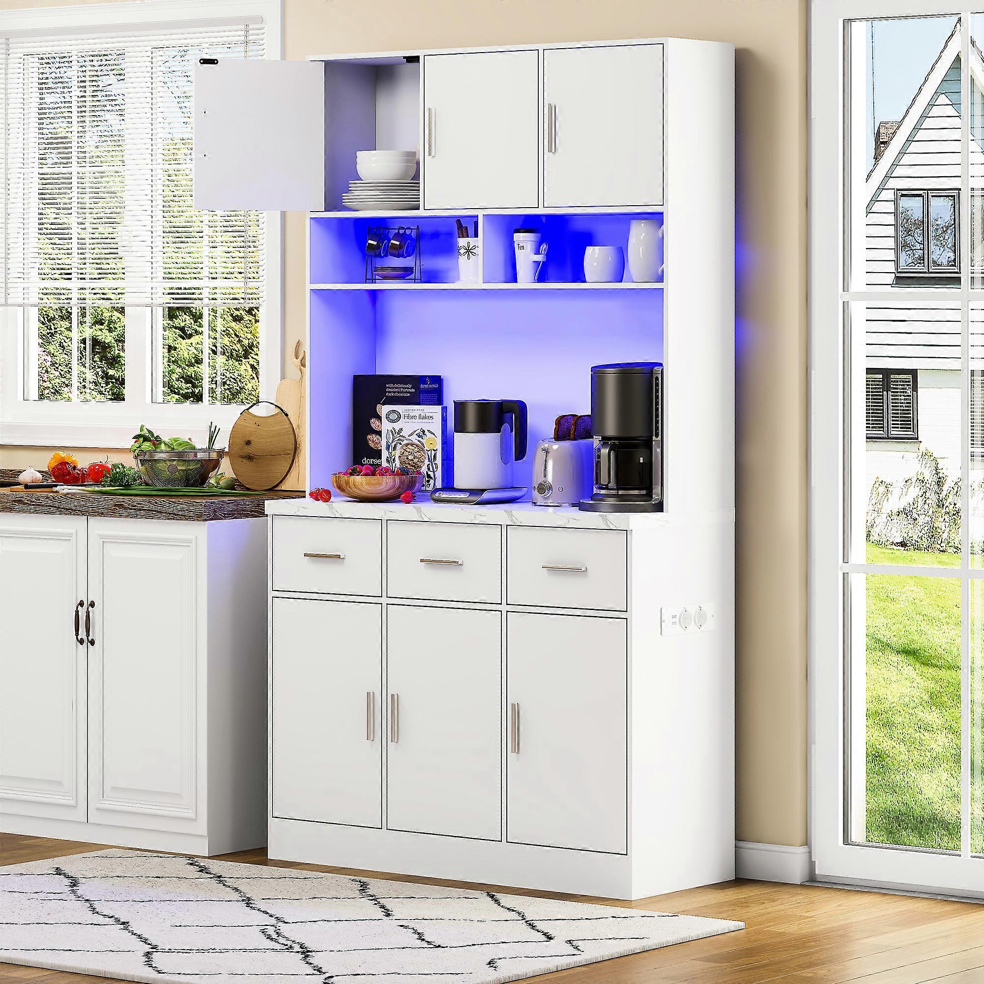 kashemano modern multifunctional sideboard black, minimalist style,white， LED lights, adjustable shelves, power outlets.